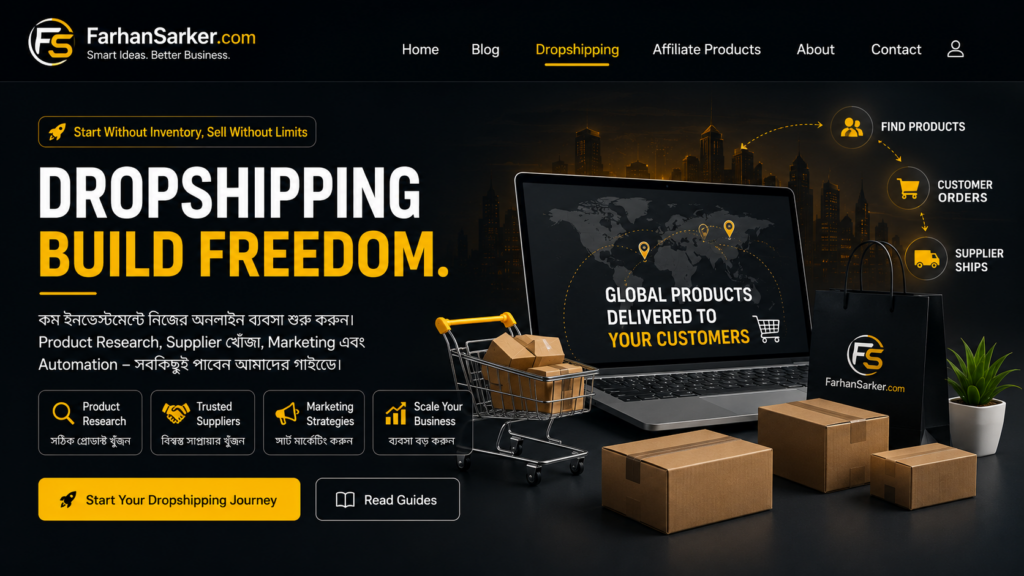 FarhanSarker.com Dropshipping banner showcasing e-commerce