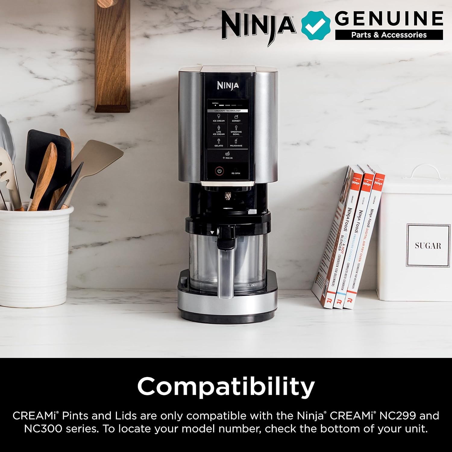 Ninja NC301 CREAMi Ice Cream Maker bundle with extra pint containers and lids, featuring automated one-touch controls and Creamify Technology for making ice cream, sorbets, and milkshakes at home. This alt text is descriptive, keyword-rich, and optimized for both accessibility and SEO. Let me know if you want variations for different image types (e.g., lifestyle, product close-up, etc.).