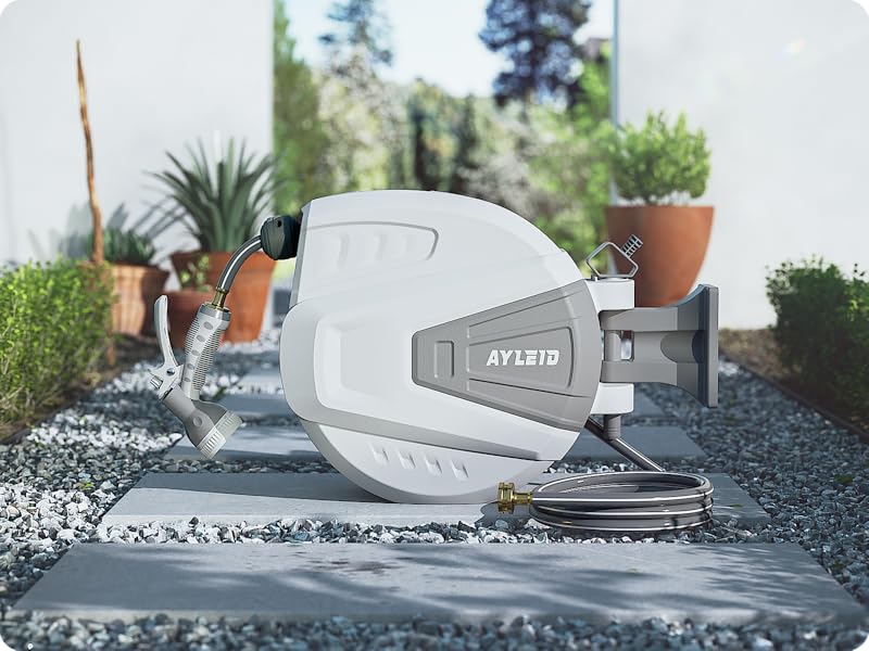 Ayleid Retractable Garden Hose Reel automatic wall mount reels holder for outside