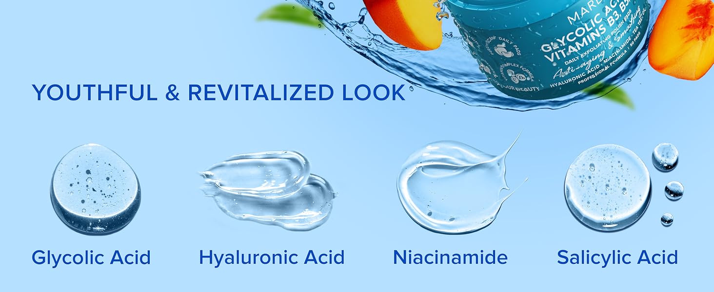 glycolic acid, hyaluronic acid, niacinamide