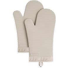 KitchenAid Ribbed Soft Silicone Oven Mitt Set, 7"x13", Milkshake 2 Count