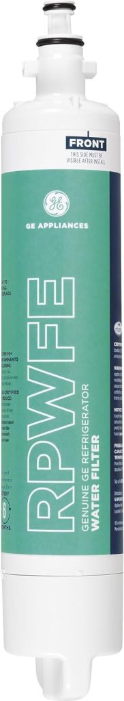 GE RPWFE Refrigerator Water Filter cartridge for GE French-door refrigerators, removes lead and contaminants for clean water