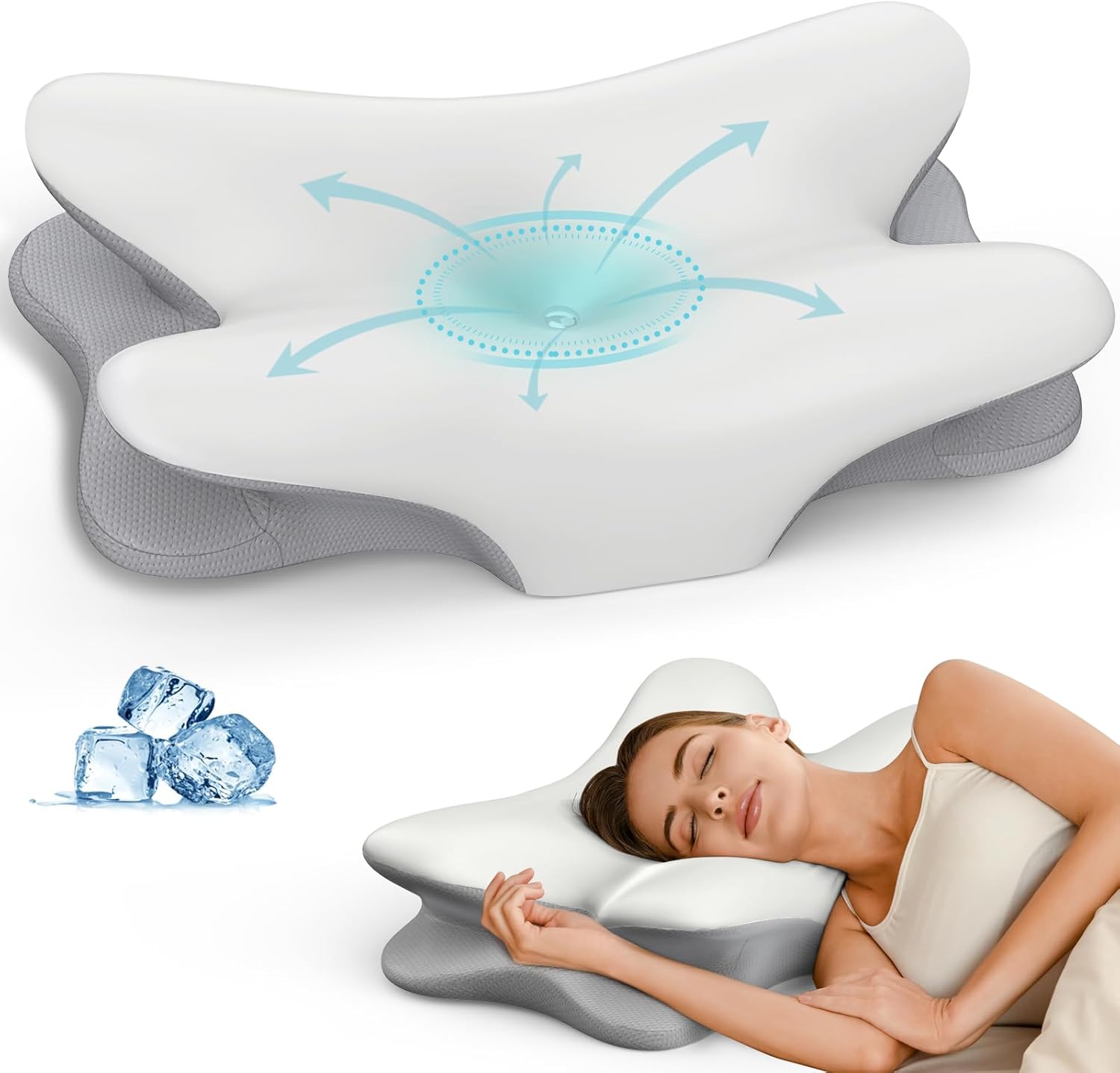 Cervical Neck Pillow for Pain Relief with ergonomic contour design and memory foam support, ideal for back and side sleepers.