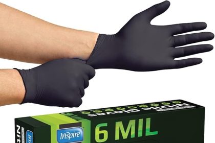Box of Inspire Nitrile Gloves – 100 count disposable, powder-free, latex-free gloves for cleaning, healthcare, and multipurpose use