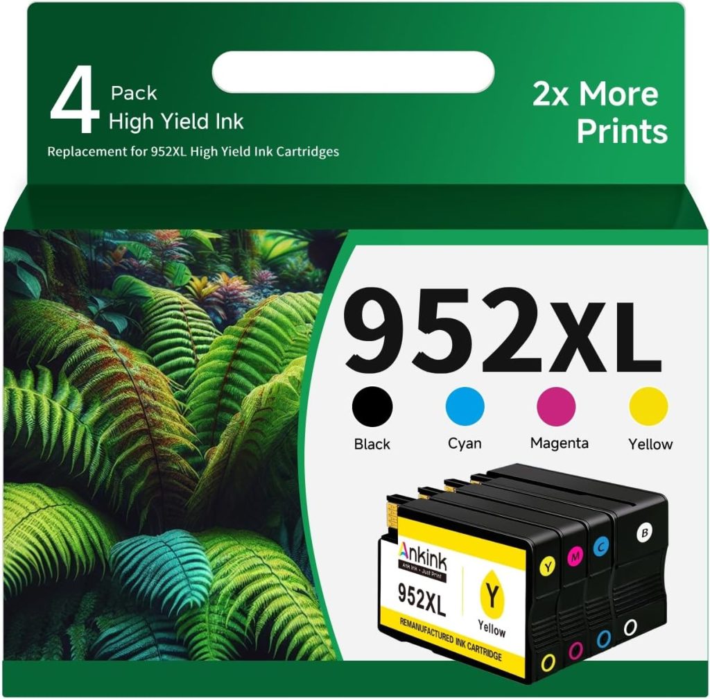 Ankink 952XL compatible ink cartridges 4-pack – high-yield multicolor replacement for HP OfficeJet Pro printers, up to 2200 pages per cartridge
