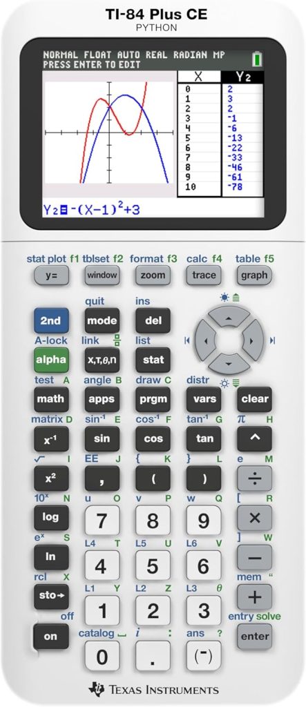 TI-84 Plus CE Graphing Calculator by Texas Instruments with color display and rechargeable battery – ideal for students and exams