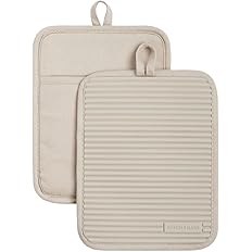 KitchenAid Ribbed Soft Silicone Pot Holder 2-Pack Set, Milkshake Tan, 7"x9"