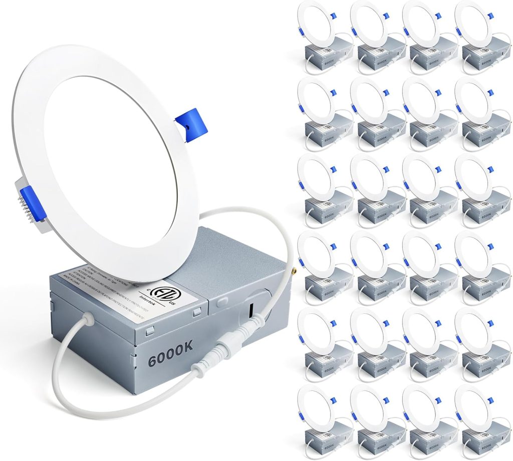 "Ensenior Ultra-Thin LED Downlight 6-inch 12-pack – Energy-efficient recessed ceiling lights with selectable color temperatures and ultra-slim design, ideal for home or office lighting upgrades."