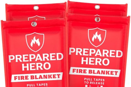 "Prepared Hero Emergency Fire Blanket 4-pack – compact, easy-to-use fire safety tool for home and kitchen emergencies"