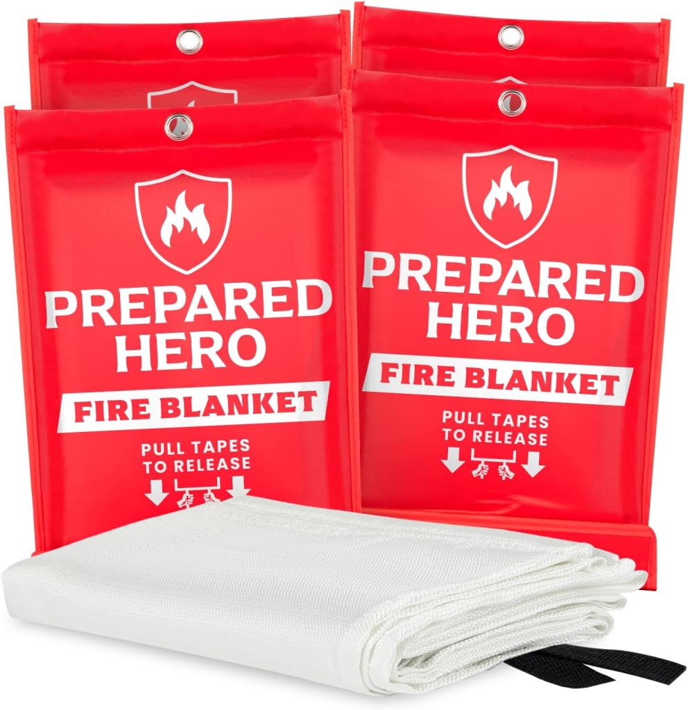 "Prepared Hero Emergency Fire Blanket 4-pack – compact, easy-to-use fire safety tool for home and kitchen emergencies"
