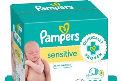 Pampers Diapers Size 1 and Sensitive Baby Wipes bundle featuring 198 Swaddlers diapers and 576 hypoallergenic wipes, ideal for newborn care.