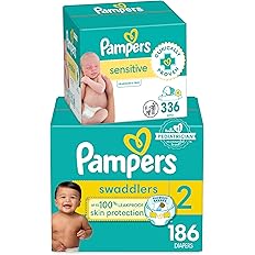 Diapers Size 2, 186 Count and Baby Wipes - Pampers Swaddlers Disposable Baby Diapers and Water Baby Wipes Sensitive Pop-Top P