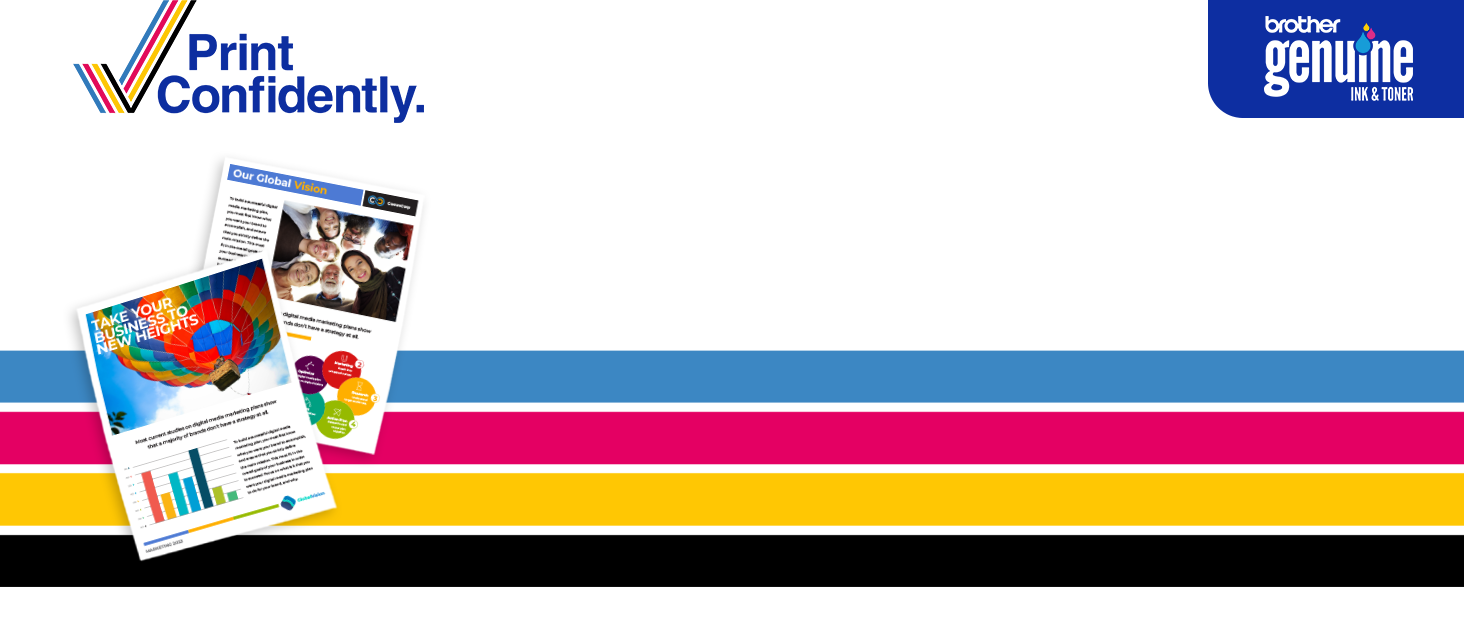 Print Confidently with Brother Genuine Supplies: Image with full color business documents