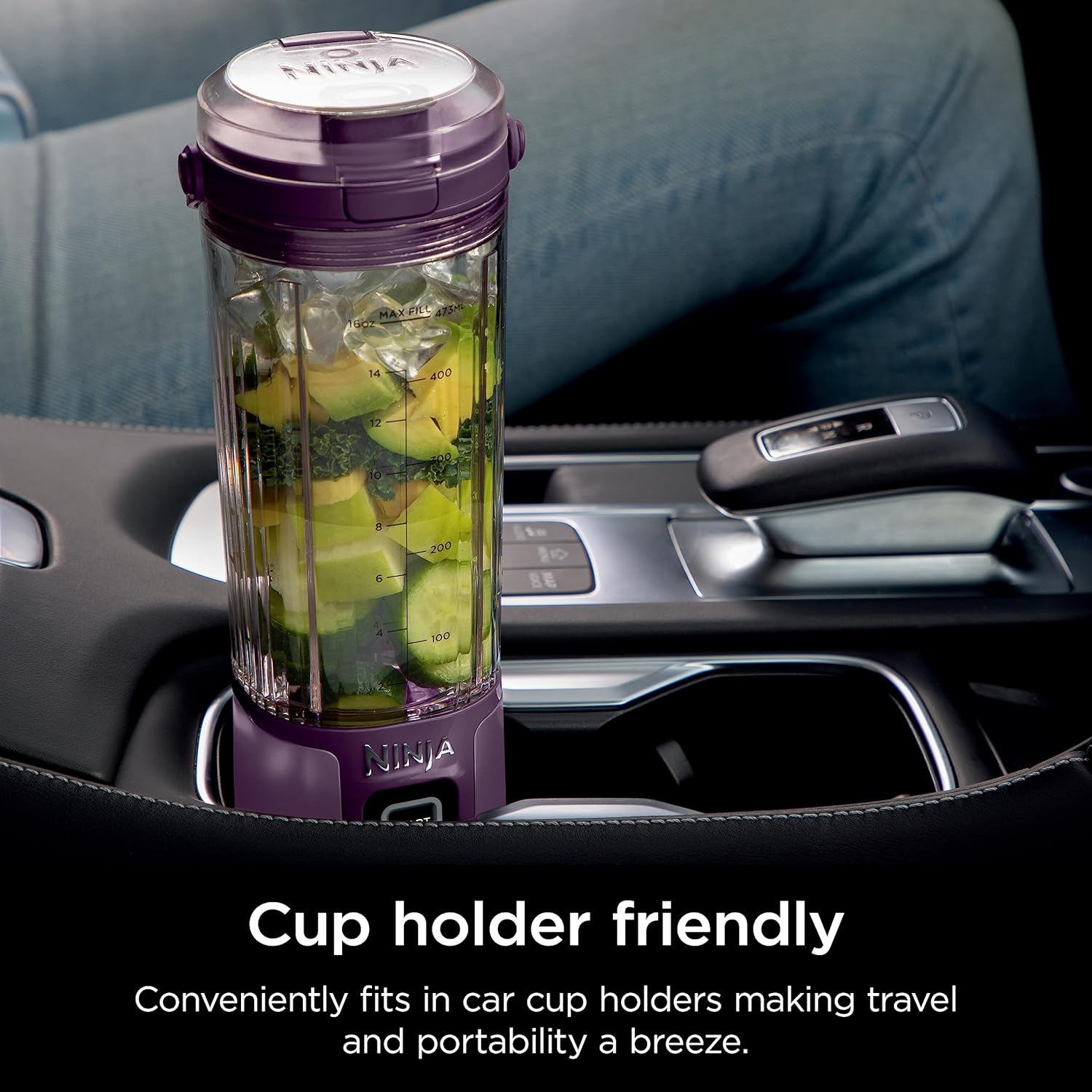 Ninja BC151PR Blast Portable Blender in Passion Red with 18 oz. cup and sip lid on white background