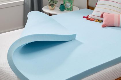 LINENSPA Memory Foam Mattress Topper on a queen-size bed