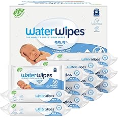 WaterWipes Plastic-Free Original Baby Wipes, 99.9% Water Based Wipes, Unscented & Hypoallergenic for Sensitive Skin, 60 Count