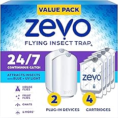 Zevo 2 Flying Insect Traps & 4 Cartridges - Plug In Fly Trap & Indoor Bug Catcher for Gnats, House & Fruit Flies - Mess-Free 