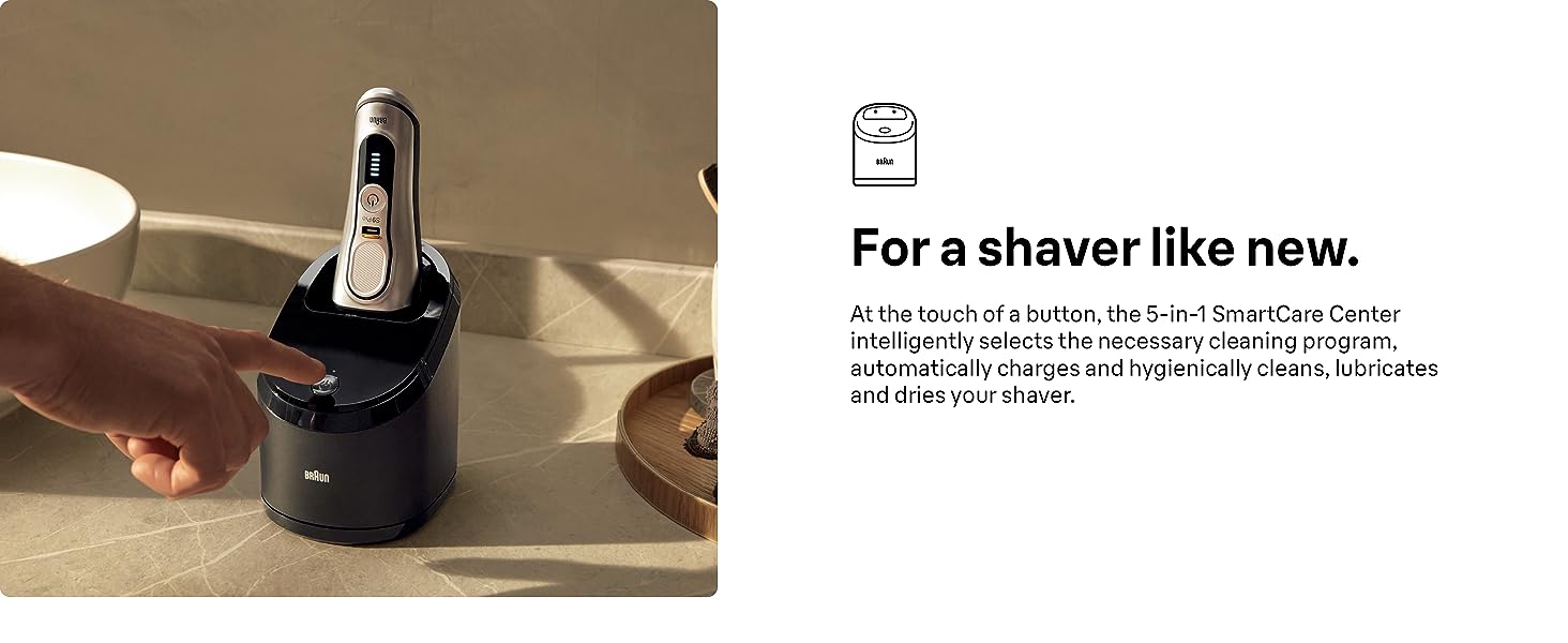 5 in 1 smartcare center cleans, lubricates and dries your shaver