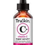 TruSkin Vitamin C Plus Super Serum bottle with dropper, designed to brighten, hydrate, and smooth skin. Limited time deal at $23.99, 52% off original price