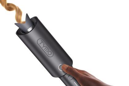 "TYMO Automatic Rotating Curling Iron – lightweight, sleek pink hair curling wand with auto-rotation, anti-tangle design, and digital temperature control for effortless styling"