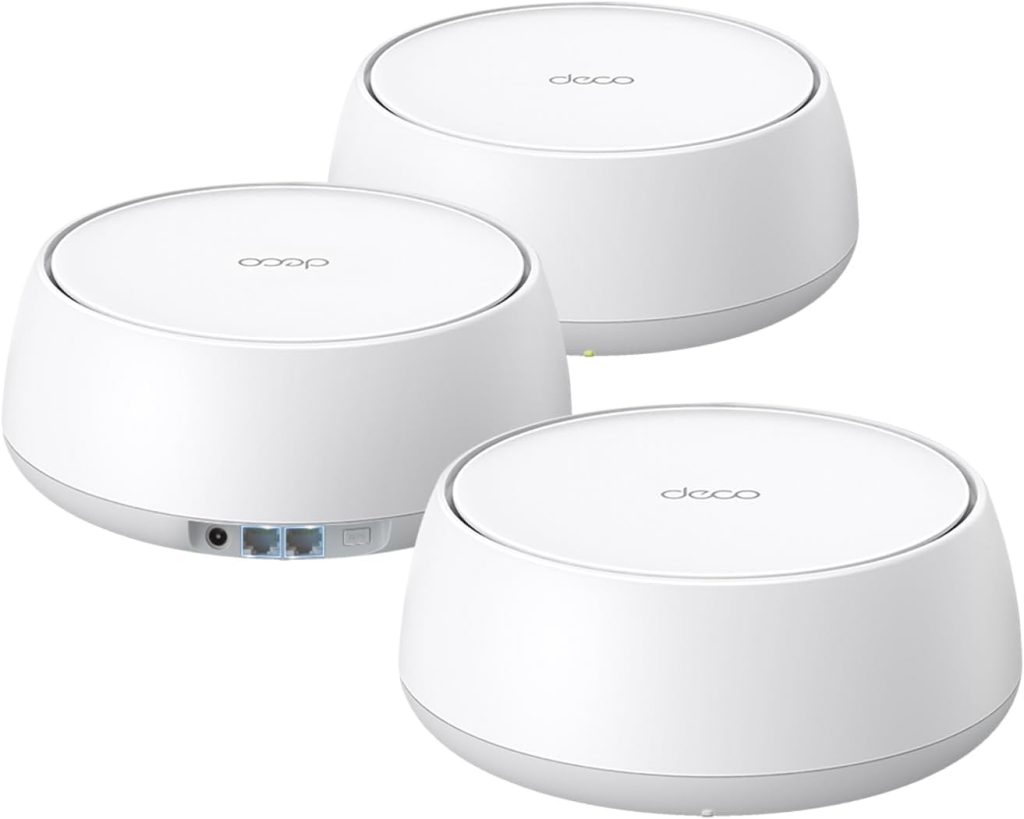 "TP-Link Deco BE25 Mesh WiFi 6E System 3-pack with 4.4-star rating and 14,954 global customer reviews displayed."