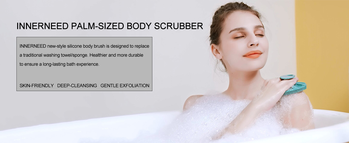 plam sized silicone body scrubber sud scrub shower brush