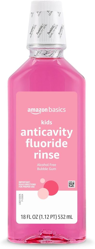 Amazon Basics Anticavity Fluoride Mouthwash bottle – alcohol-free formula for fresh breath and cavity protection, 73 fl oz