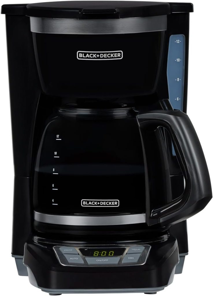 BLACK+DECKER 12-Cup Programmable Coffeemaker CM1160B – sleek black coffee maker with digital display and programmable features