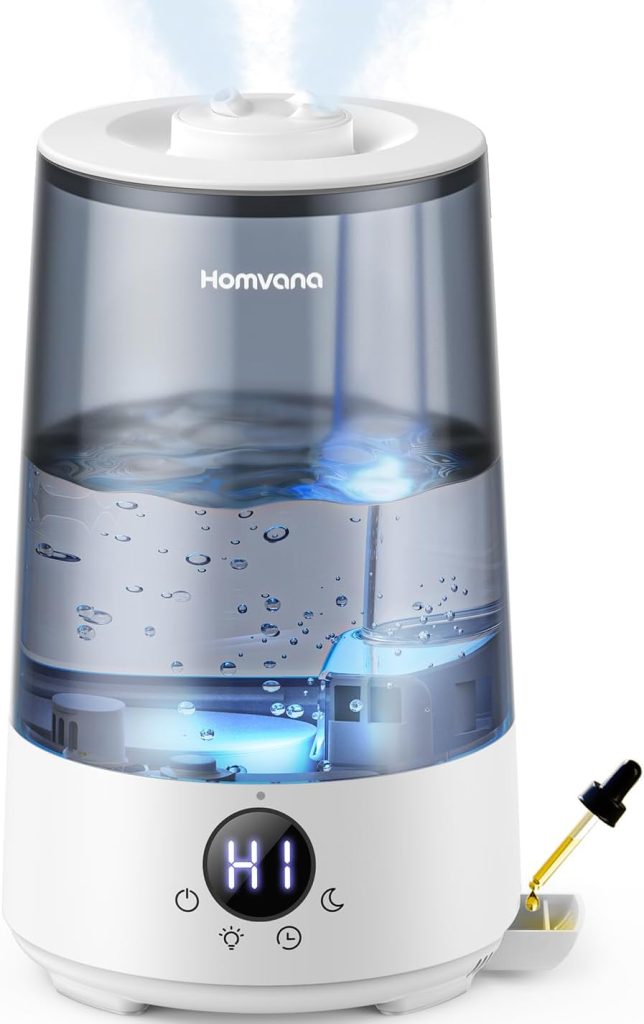 Homvana 3.6L Cool Mist Ultrasonic Humidifier with LED mood lights and aromatherapy, ideal for home or office use.
