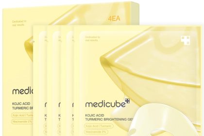 Medicube Kojic Acid Turmeric Brightening Gold Jelly Gel Mask jar with golden jelly texture, designed for overnight skin brightening, hydration, and improved elasticity