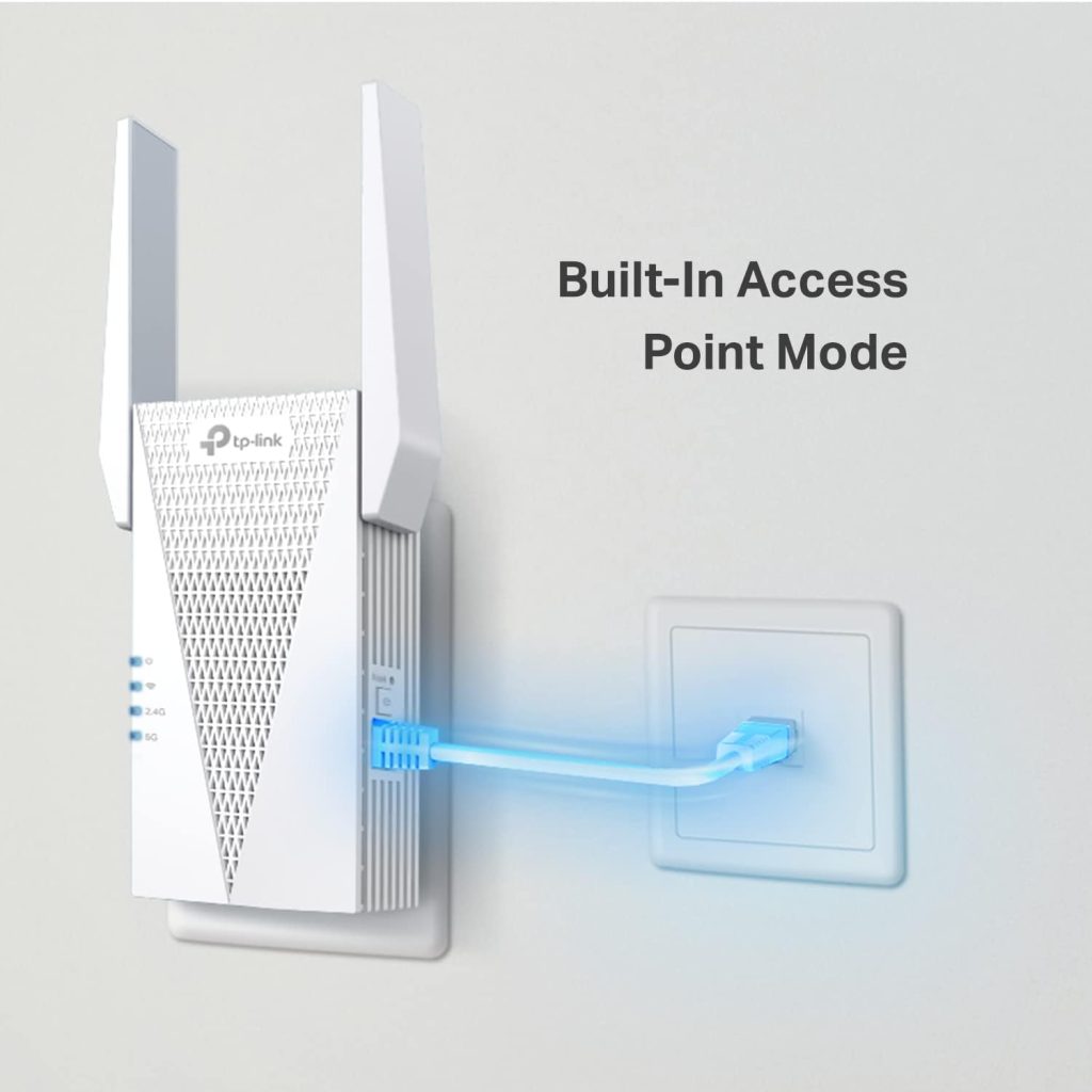 TP-Link RE715X AX3000 WiFi 6 Range Extender with dual-band support, Ethernet port, and EasyMesh compatibility for extended wireless coverage up to 2,400 sq. ft.