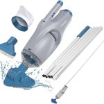 “KOKIDO 2024 Rechargeable Handheld Pool Vacuum cordless design cleaning a backyard pool”