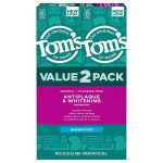 Tom’s of Maine Fluoride-Free Antiplaque and Whitening Toothpaste in Peppermint flavor, 2-pack of 4.7 oz tubes, natural toothpaste with no artificial flavors or preservatives