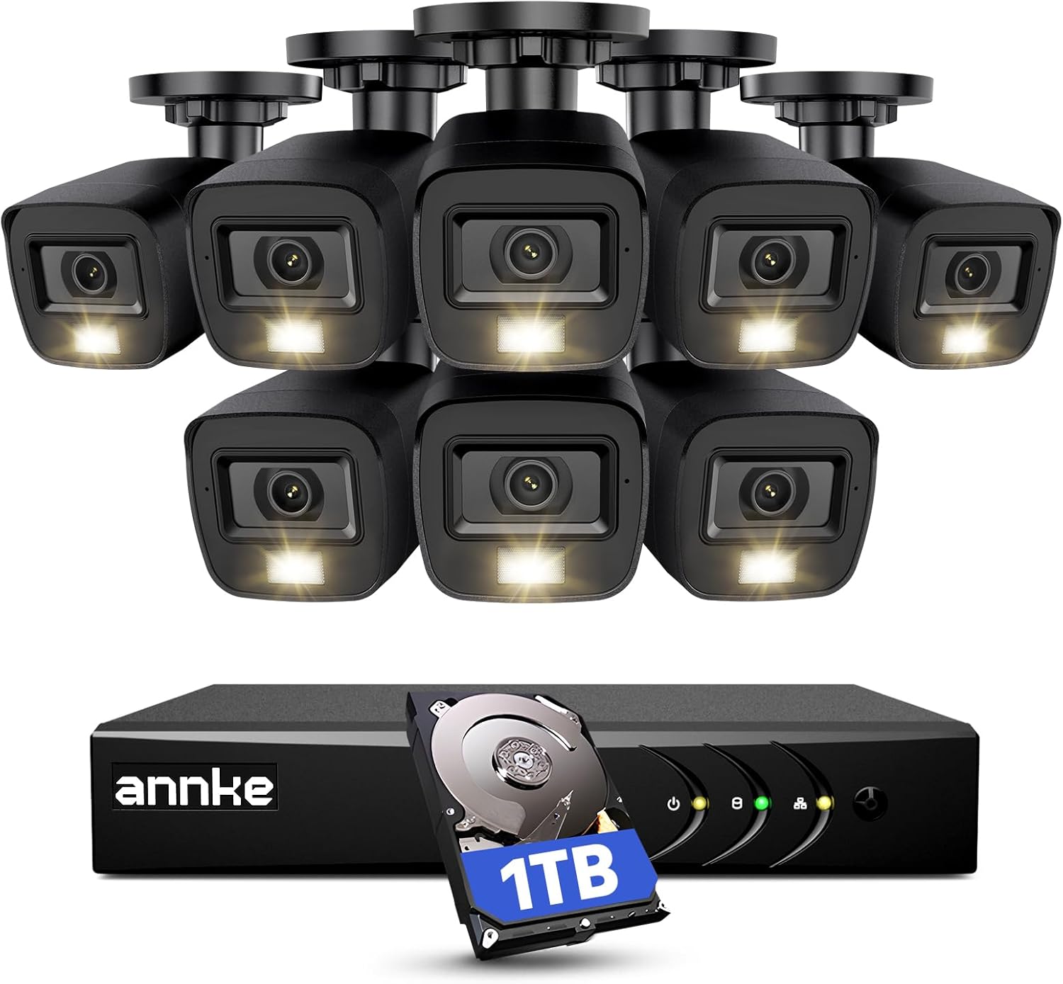 ANNKE 8-Channel Wired Security Camera System with 1080p HD Video, Starlight Night Vision, 1TB Storage, Human & Vehicle Detection