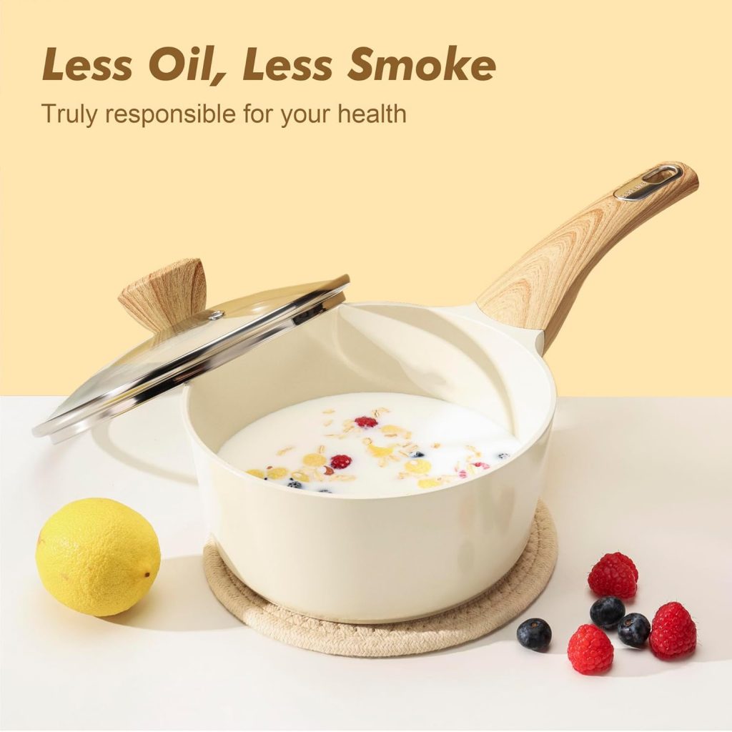 “SENSARTE 14-piece nonstick ceramic cookware set with frying pans, saucepans, casserole pots, and glass lids, featuring wood-grain handles and a modern design, perfect for healthy, easy-to-clean cooking on all stovetops including induction.”