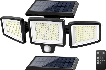 Tuffenough 2500LM Solar Outdoor Security Lights with Motion Sensor – 3 Adjustable Heads, Remote Control, Waterproof IP65 – 2-Pack Mounted on Wall at Night