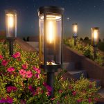 “BITPOTT solar-powered outdoor pathway lights – waterproof warm white landscape lighting for driveway, garden, walkway, and yard, set of 8”