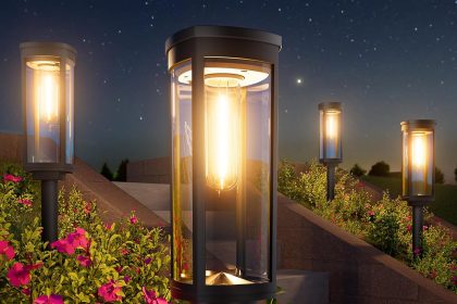“BITPOTT solar-powered outdoor pathway lights – waterproof warm white landscape lighting for driveway, garden, walkway, and yard, set of 8”