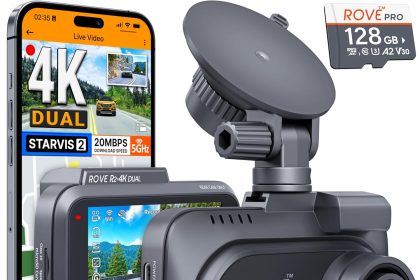 “ROVE R2 4K dash cam front and rear dual camera system”