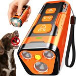 “YUYQA 3X Ultrasonic Dog Bark Deterrent Device in orange, compact and portable, designed to correct unwanted dog behaviors like barking, biting, and jumping, suitable for dogs aged 6 months to 8 years.”