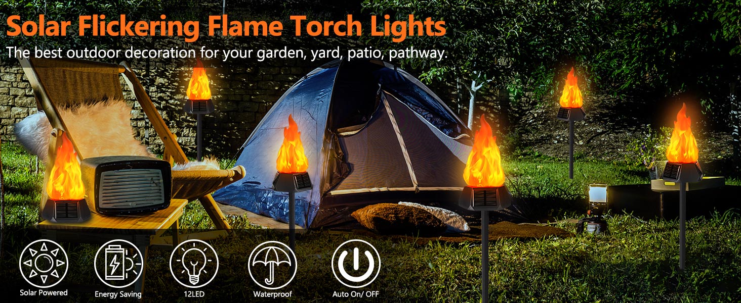 Solar Outdoor Lights with Flickering Flame