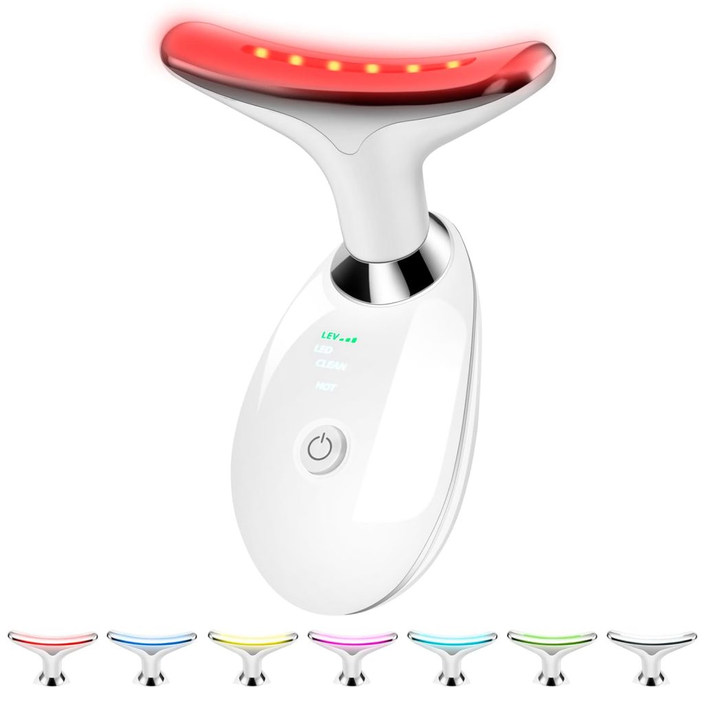 JURP Beauty Device Massager for face and neck with 7 LED light therapy colors, heat function, and ergonomic design for at-home spa and anti-aging skincare.