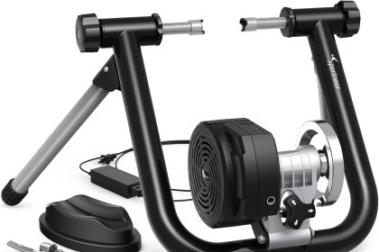Sportneer Bike Trainer Stationary – indoor cycling stand with 6 resistance levels, foldable steel frame, and smooth, quiet riding for year-round training.