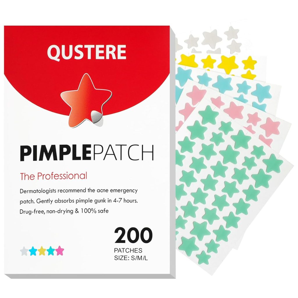QUSTERE Hydrocolloid Colorful Pimple Patches with Salicylic Acid – acne spot treatment stickers, 240 count, fun designs for fast healing and skincare