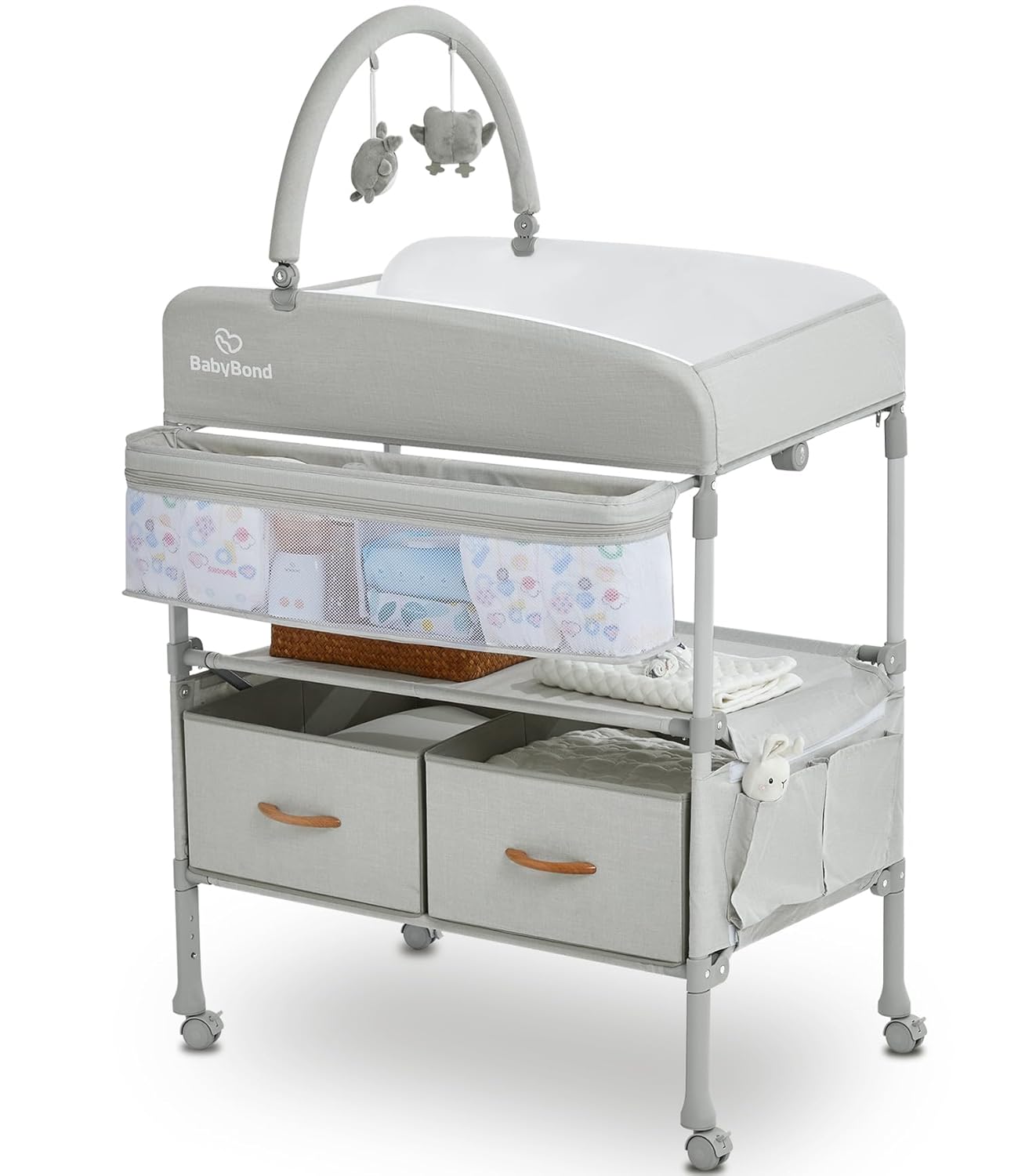 Portable Baby Changing Table by BabyBond – foldable, waterproof, height-adjustable diaper changing station with storage shelves, lightweight and space-saving for parents