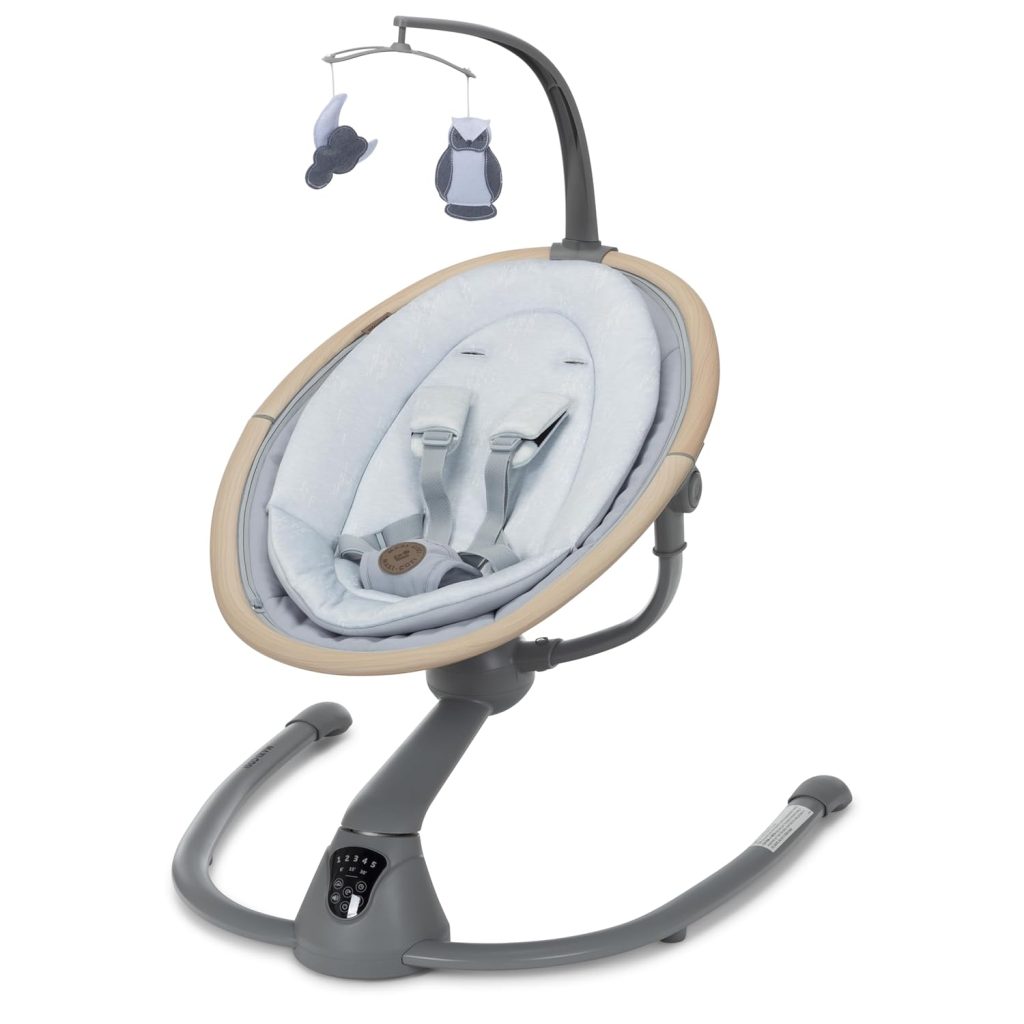 Maxi-Cosi Cassia Baby Swing in Classic Slate – plush and comfortable seat with gentle swinging motion for soothing babies