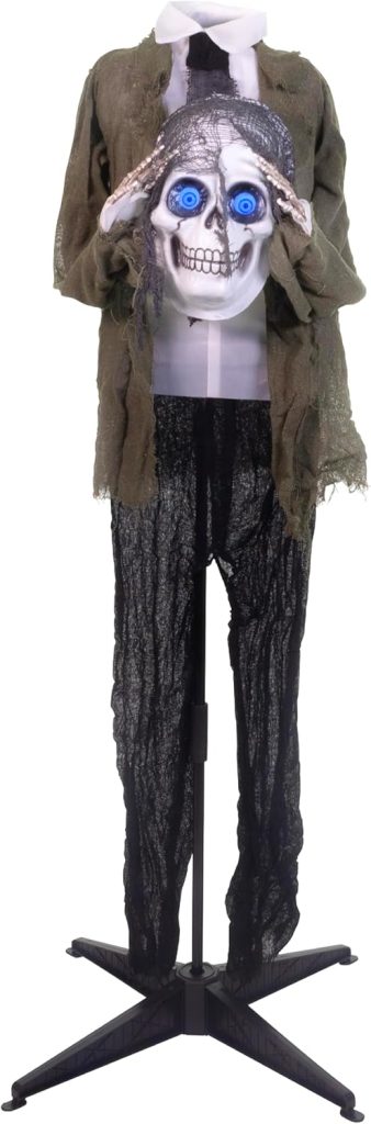 Haunted Hill Farm Halloween decoration with glowing lights and spooky design, life-size animated prop for yard or porch display.