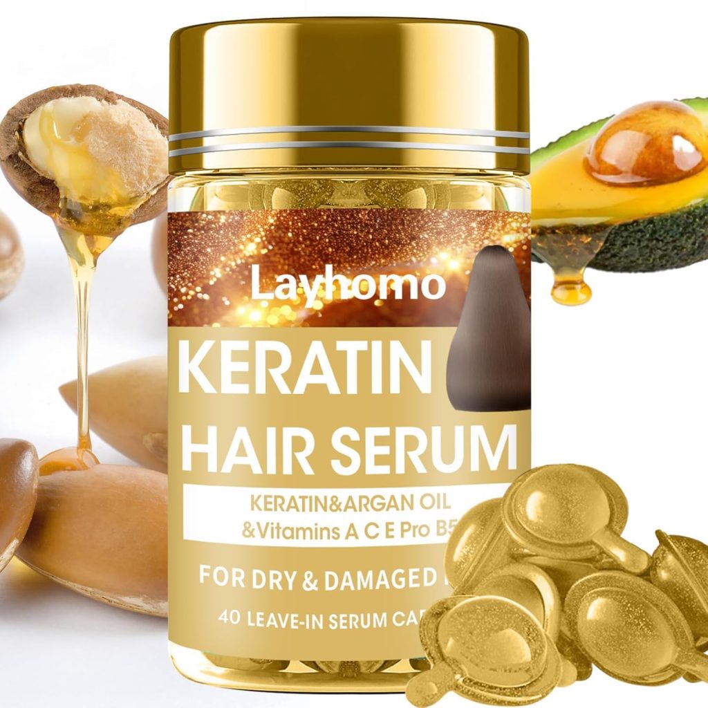 Hair treatment capsules leave-in conditioner with vitamins and oils for smooth, shiny, healthy hair