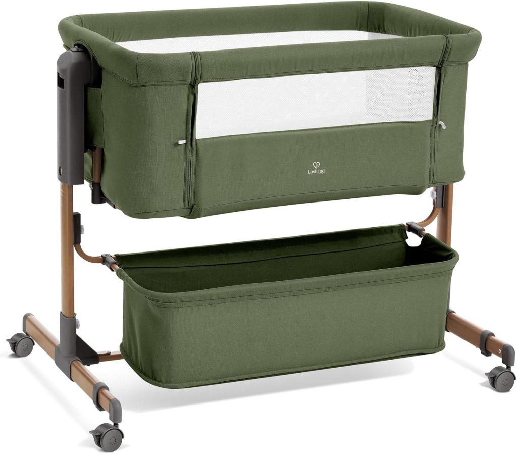 Baby Bassinet with 6-level adjustable height, breathable mesh sides, and foldable design for safe and comfortable newborn sleep