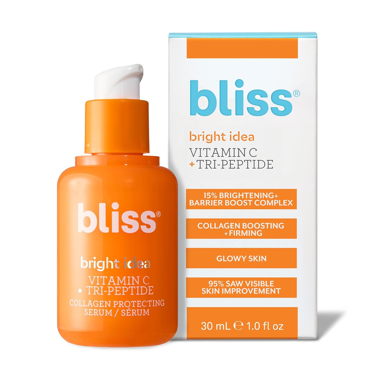 Bliss Tri-Peptide Collagen Serum bottle – brightening, anti-aging facial serum, cruelty-free formula